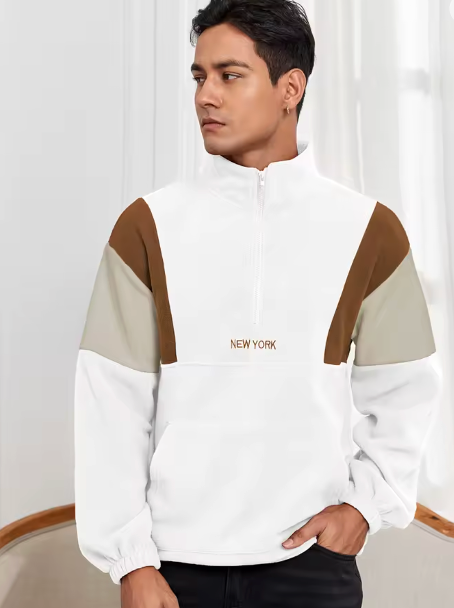 Mens Fluffy Quarter Zip New York Embroidery