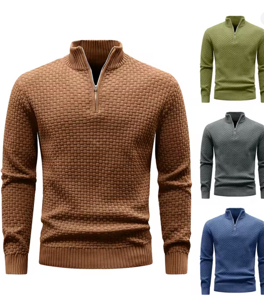 Men's Sweater Spring Outer Wear Quarter Zip Sweaters Polo Zip Pullover Knit