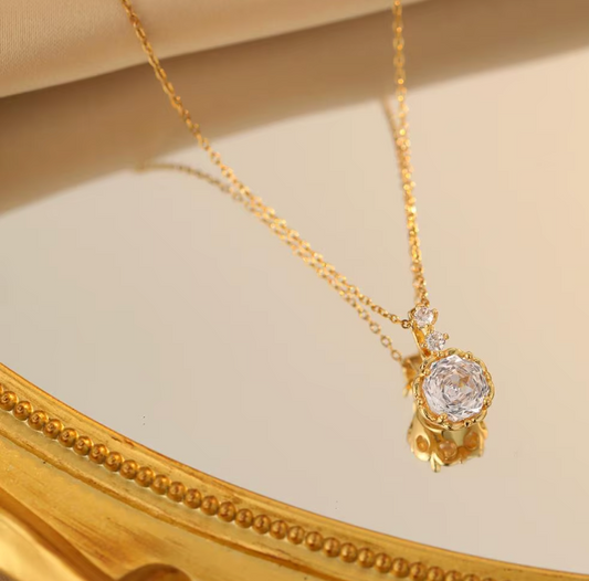 Radiant 18K Gold Plated Zircon Pendant Necklace
