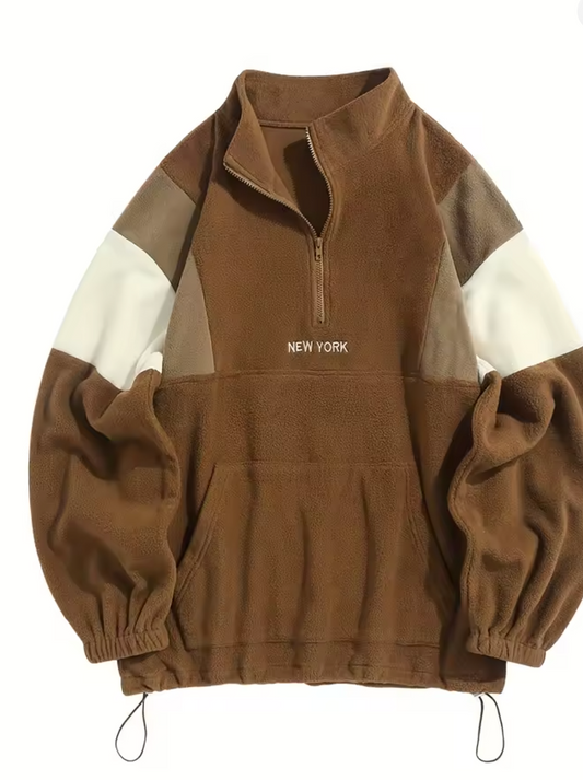 Mens Fluffy Quarter Zip New York Embroidery