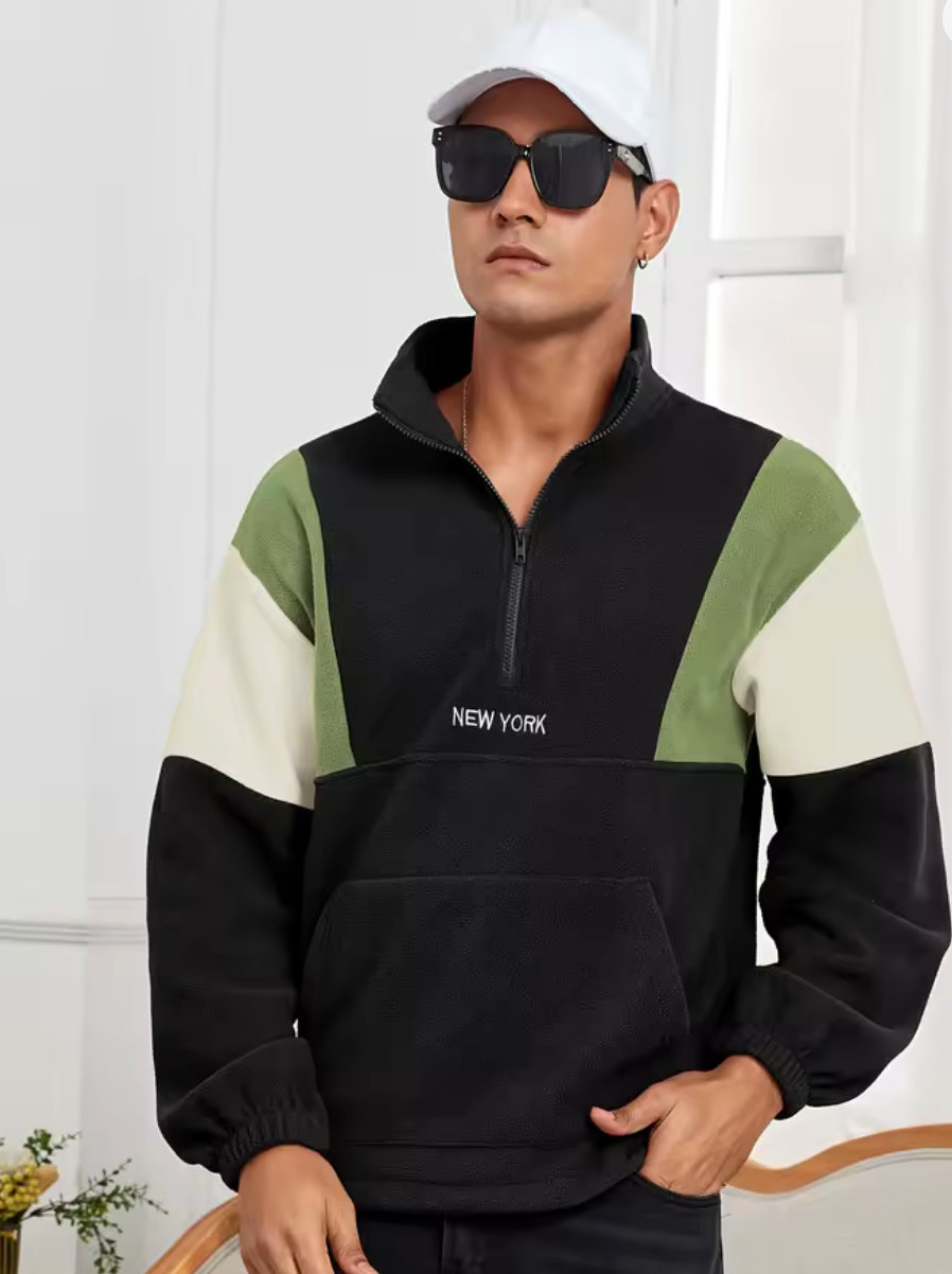 Mens Fluffy Quarter Zip New York Embroidery