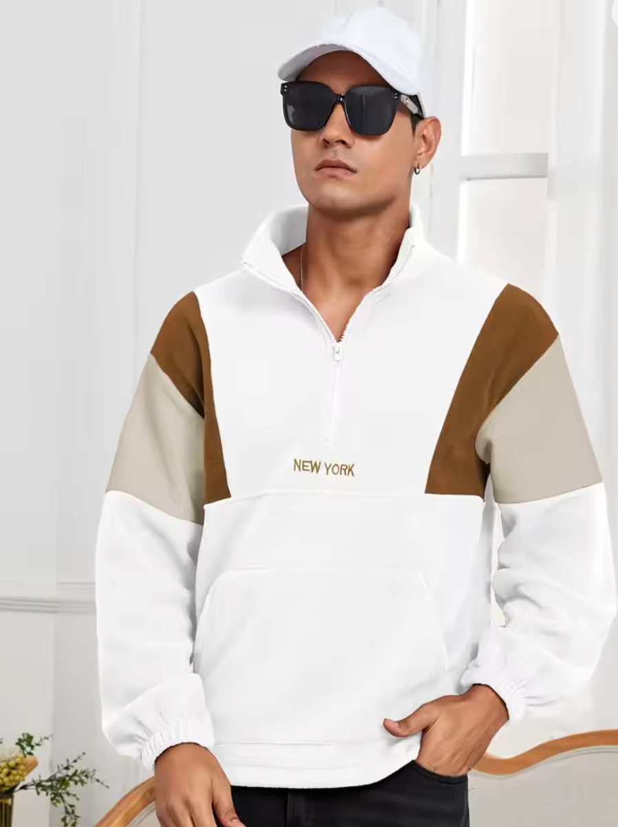 Mens Fluffy Quarter Zip New York Embroidery