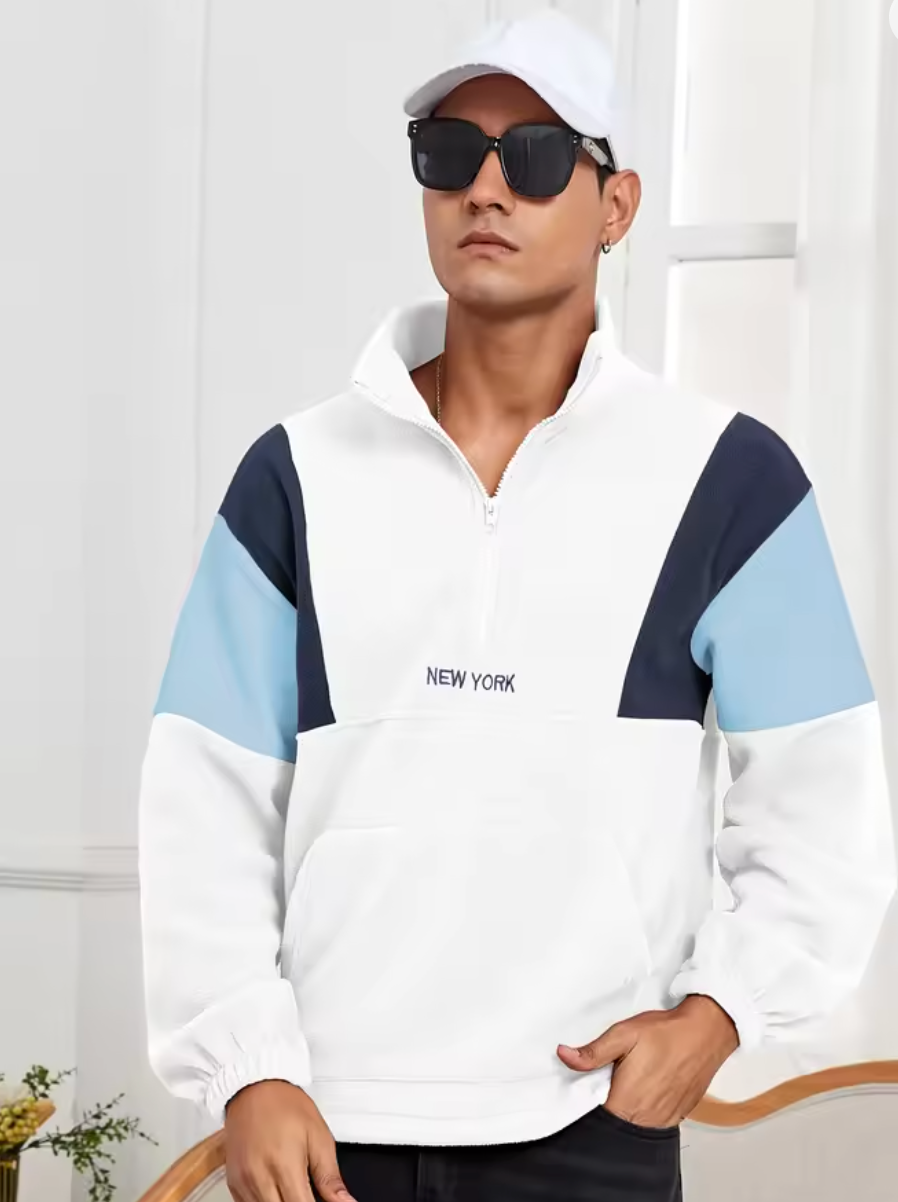 Mens Fluffy Quarter Zip New York Embroidery