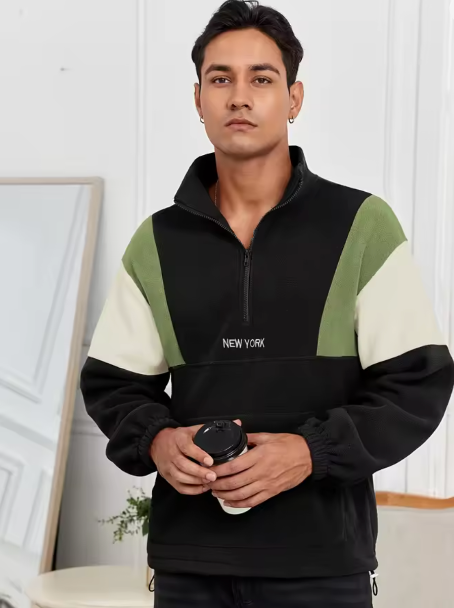 Mens Fluffy Quarter Zip New York Embroidery