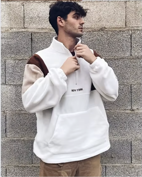 Mens Fluffy Quarter Zip New York Embroidery